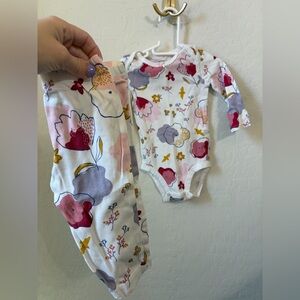 Carter's White Floral Long-Sleeve Bodysuit and Pants Set with Pink and Lavender
